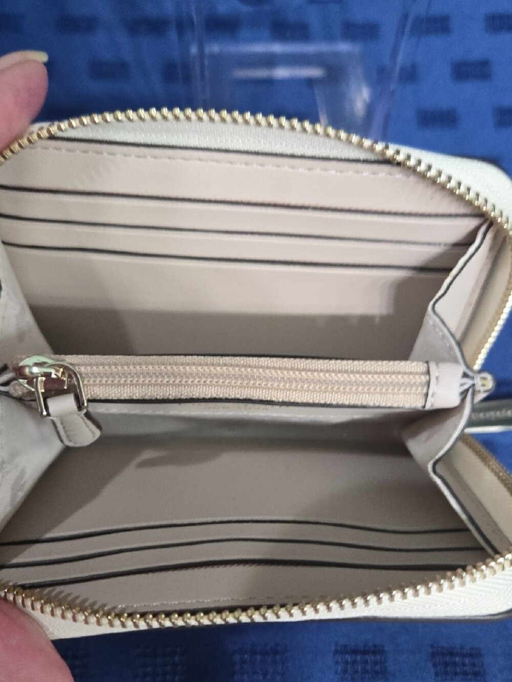 kate spade Cream Zip-Around Wallet with Gold Glitter Polka Dots and Bow Accent - Picture 3 of 9